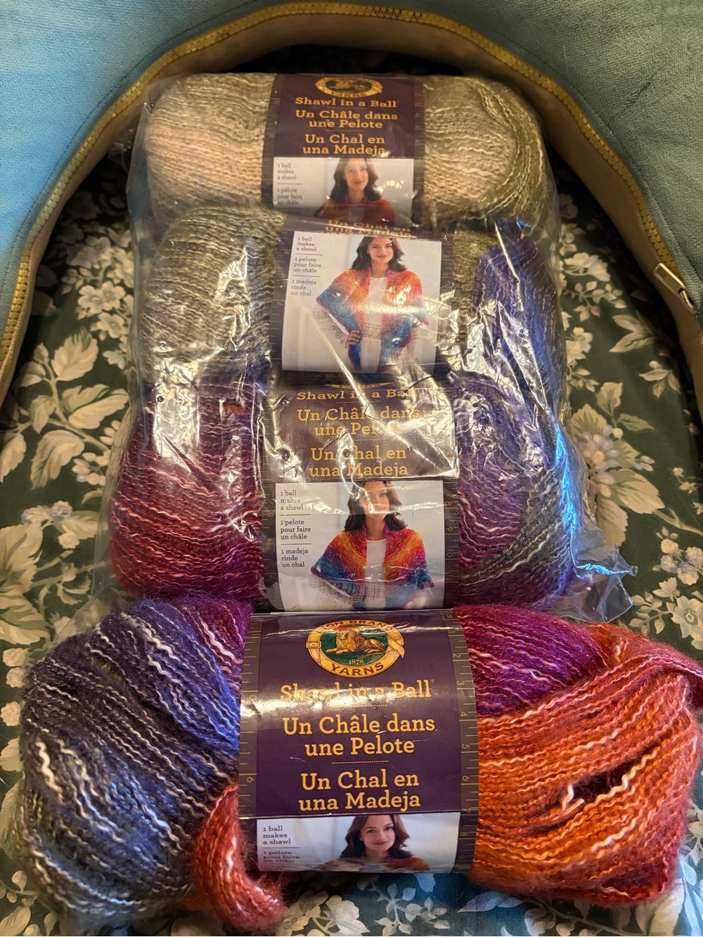 4 full skeins Shawl in a ball cotton acrylic blend yarn in Calming Desert.